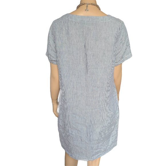 TAHARI Blue & White Linen Pinstripe Dress M - Picture 3 of 6